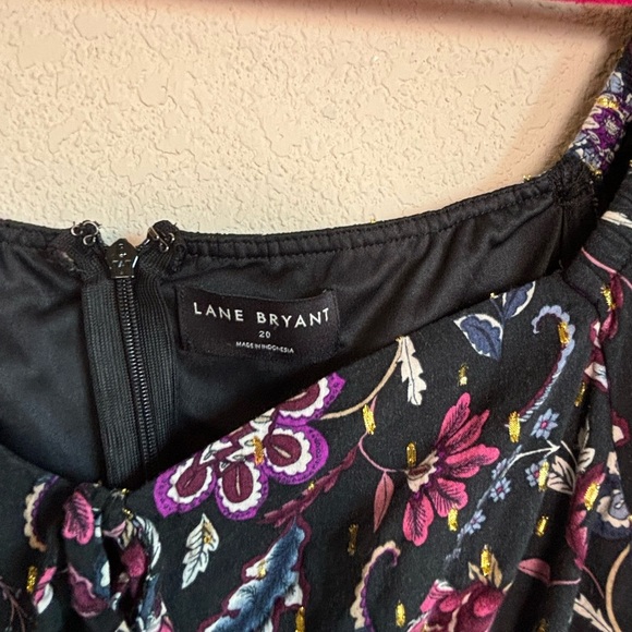 Lane Bryant Black Metallic Floral Bubble Sleeve Tie Neck Tiered Midi Dress 20 - Picture 6 of 12